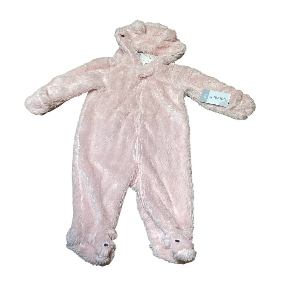 Carters‎ Baby Girl Pink Fuzzy Hooded Footed Pajamas Sleepsuit 6 Months